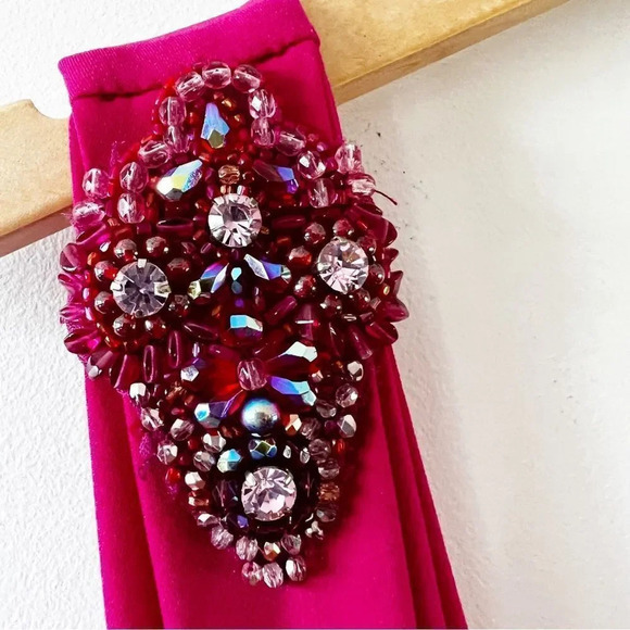 David Meister Hot Pink Body Con Dress Size 10 beaded Shoulder Barbiecore Barbie - Picture 4 of 8